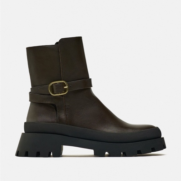 Zara lug sole leather ankle boots - Picture 1 of 8